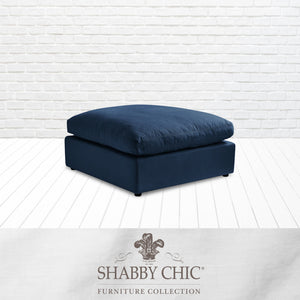 36" azul marino 100% lino con otomana negra