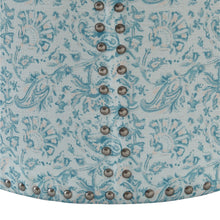 Otomana floral redonda de 100 % lino azul indio de 18