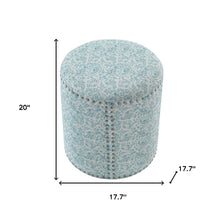 Otomana floral redonda de 100 % lino azul indio de 18