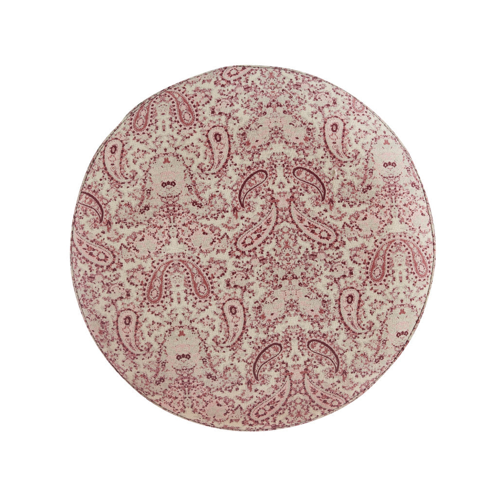 Otomana floral redonda de 100 % lino rojo Paisley de 18"