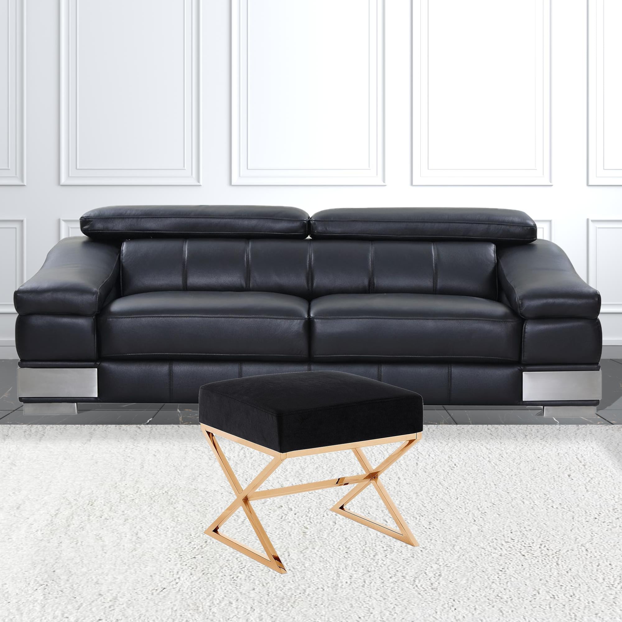 Terciopelo negro de 18" con otomana dorada