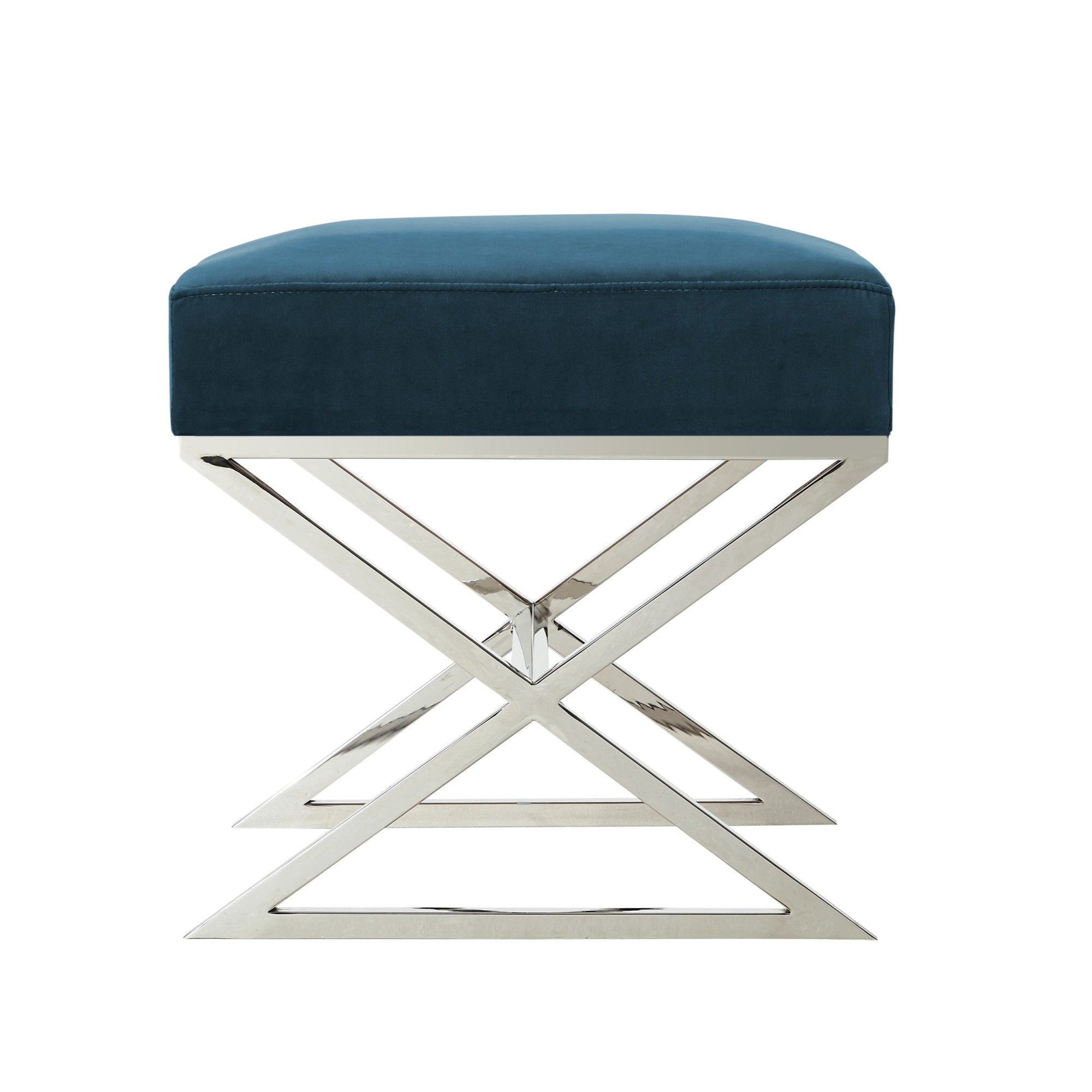 Terciopelo azul marino de 18" con otomana plateada