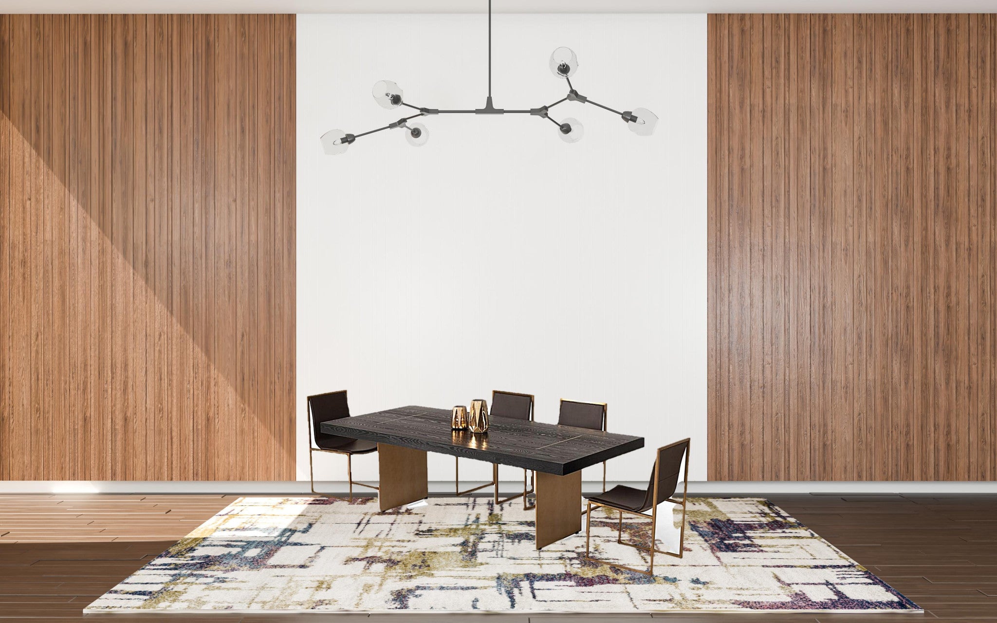 95" Dark Brown And Brass Rectangular Manufactured Wood And Metal Dining Table