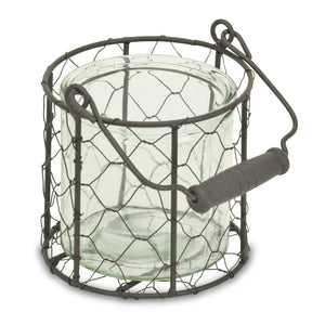 4.5" Brown And Clear Wire Basket and Glass Jar