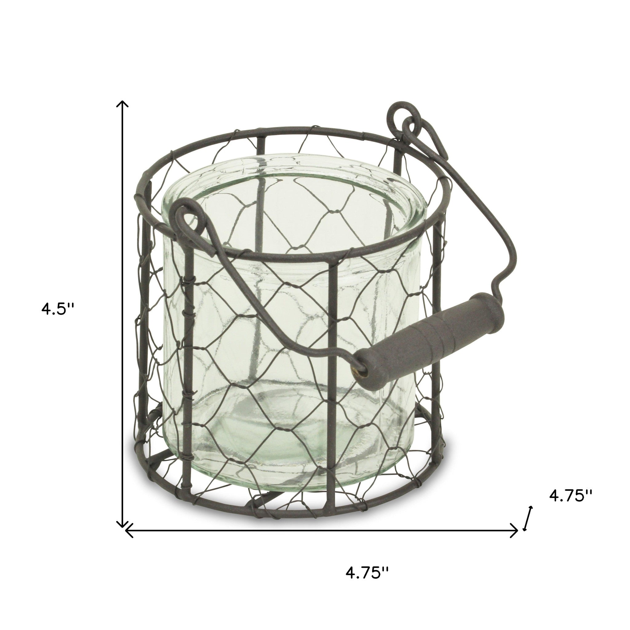 4.5" Brown And Clear Wire Basket and Glass Jar
