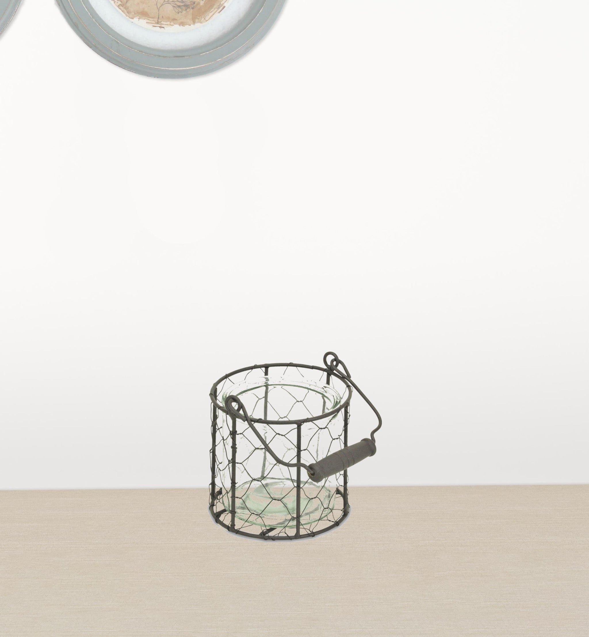 4.5" Brown And Clear Wire Basket and Glass Jar