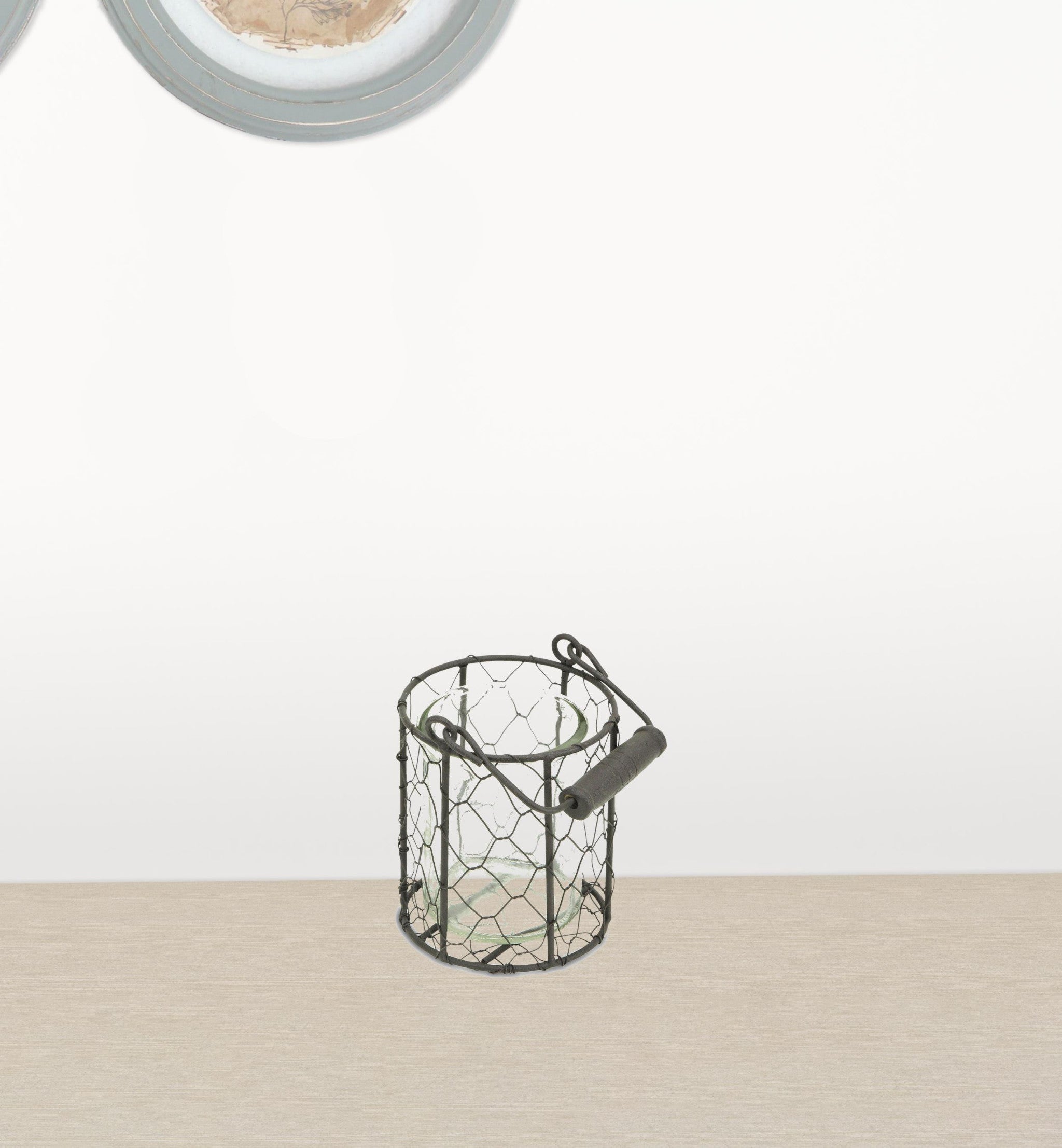 4" Brown and Clear Wire Basket and Glass Jar