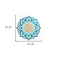 Turquoise And Gold Solid Wood Geometric Mandala Wall Decor