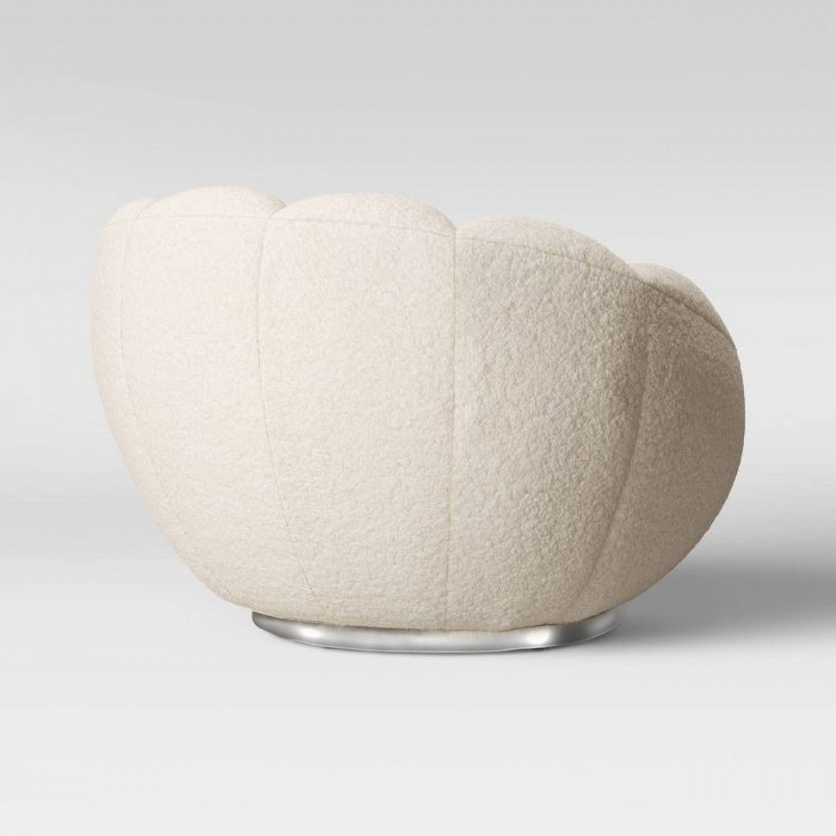 24" White Sherpa And Silver Clamshell Swivel Barrel Chair