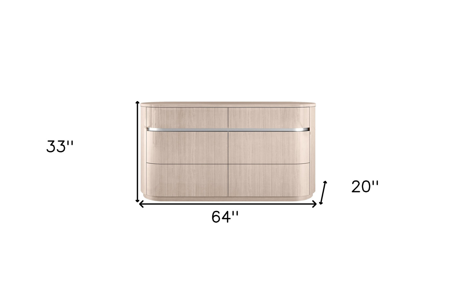 64" Beige Manufactured Wood Six Drawer Double Dresser
