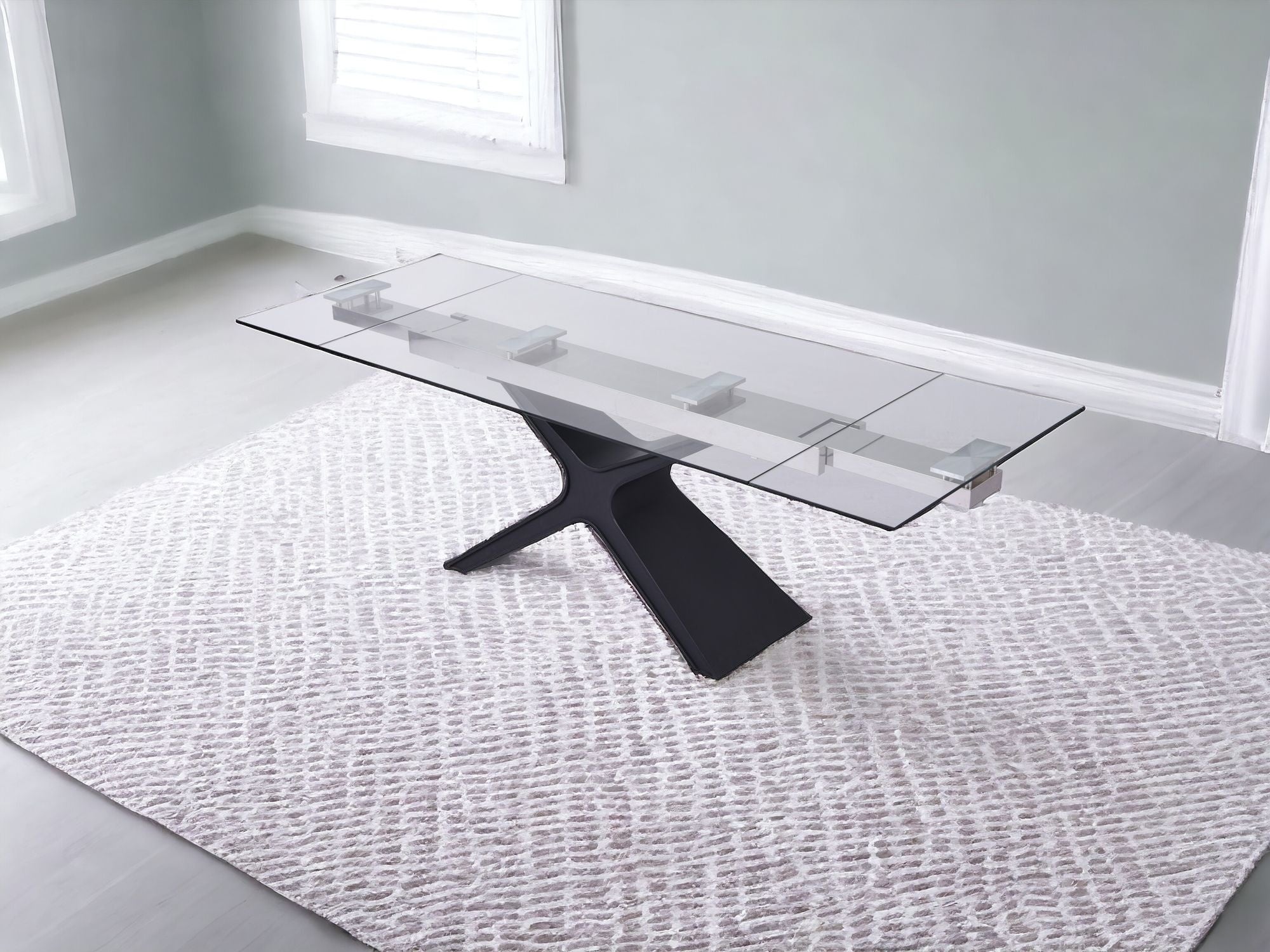 63" Glass and Black Extendable Rectangular Dining Table With X Metal Base