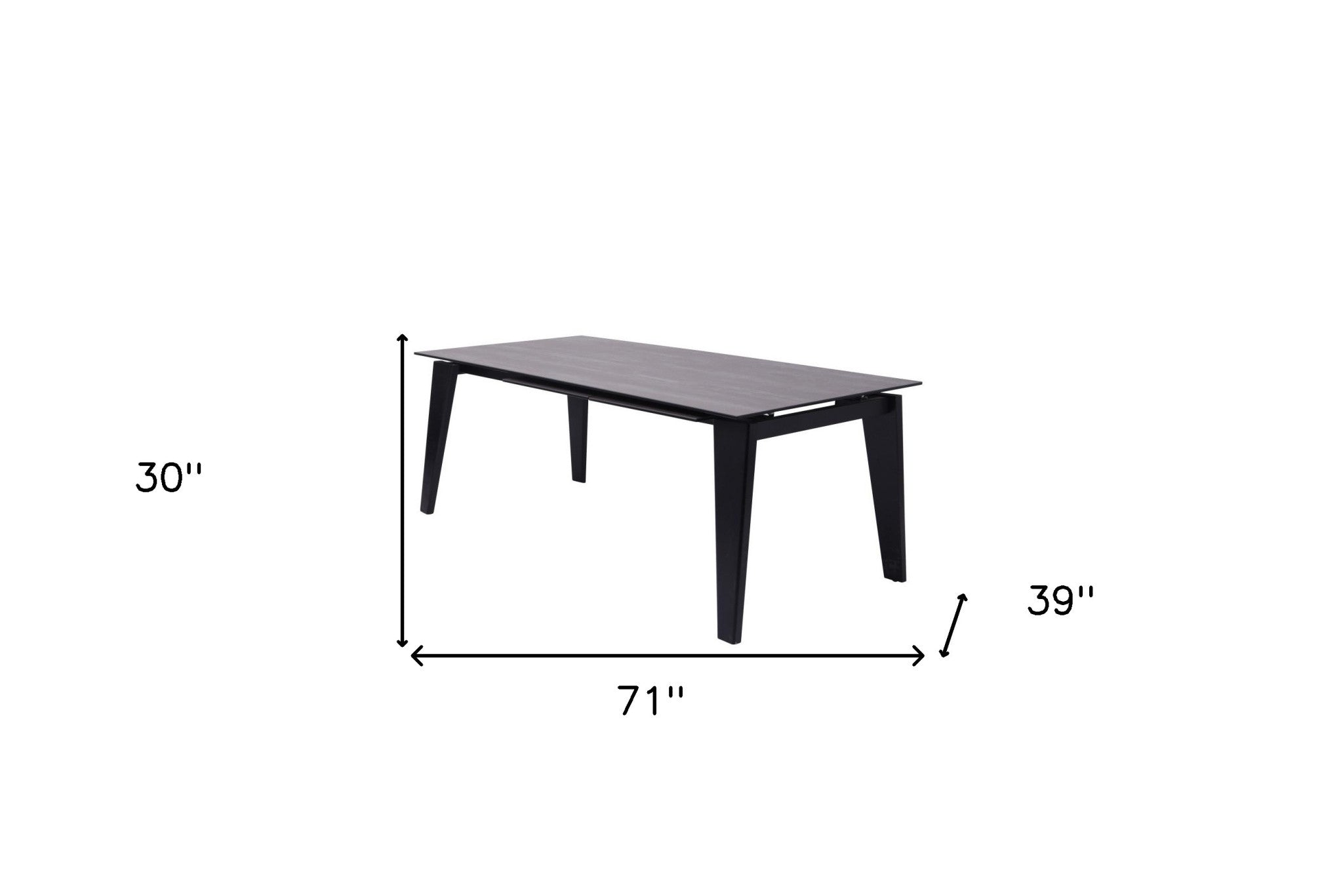 71" Gray and Black Ceramic and Glass Top Extendable Dining Table
