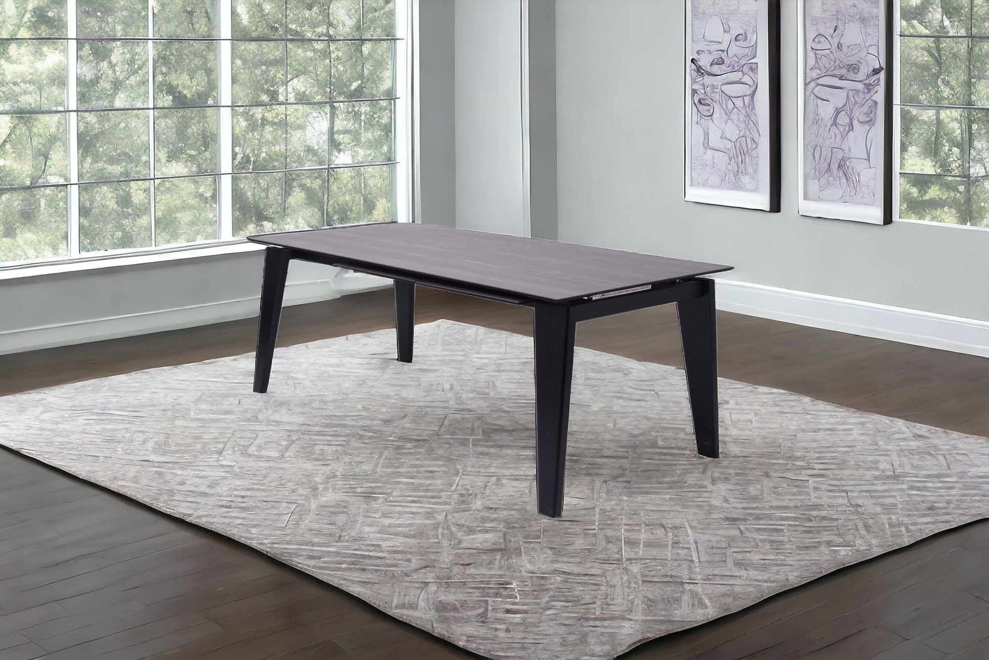 71" Gray and Black Ceramic and Glass Top Extendable Dining Table