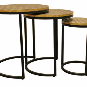 Set Of Three 19" Black And Brass Round Nested Tables