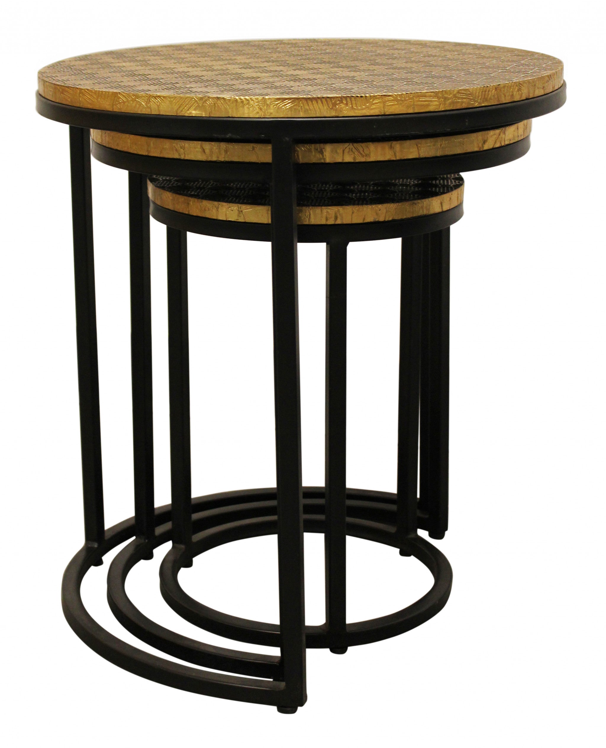 Set Of Three 19" Black And Brass Round Nested Tables