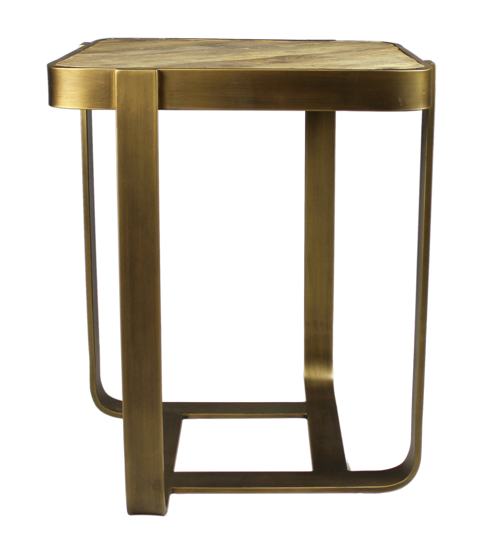 24" Brass And Brown Solid Wood And Iron Square End Table