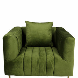 37" Olive Velvet And Gold Solid Color Lounge Chair
