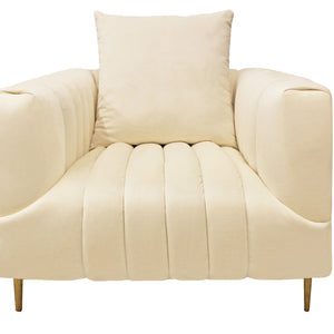 37" Ivory Velvet And Gold Solid Color Lounge Chair