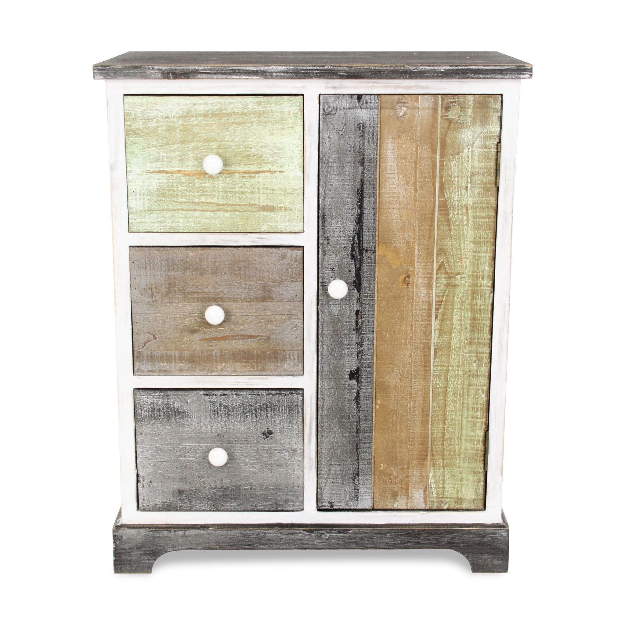 Mesa auxiliar de madera rústica blanca y negra de 30" con tres cajones