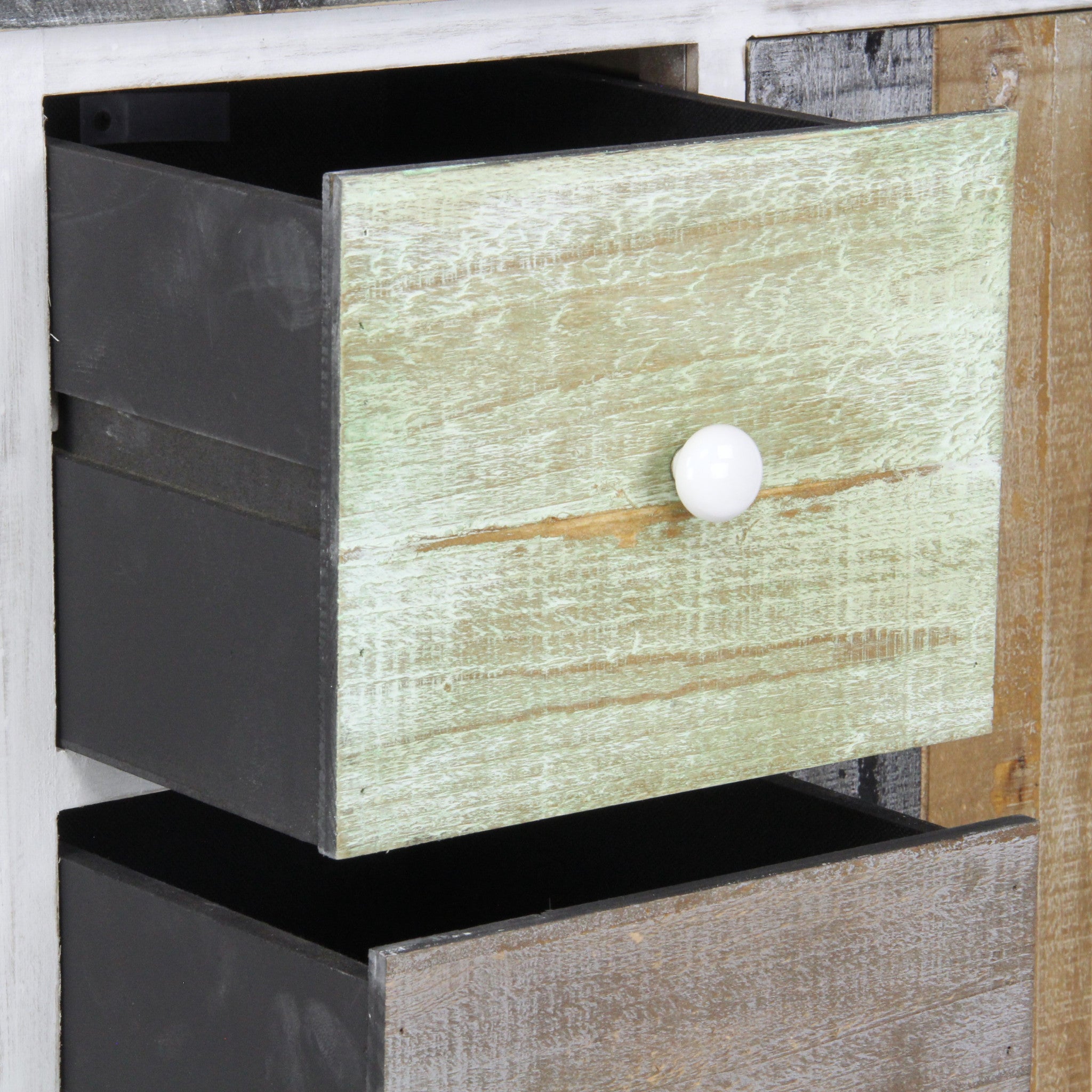 Mesa auxiliar de madera rústica blanca y negra de 30" con tres cajones