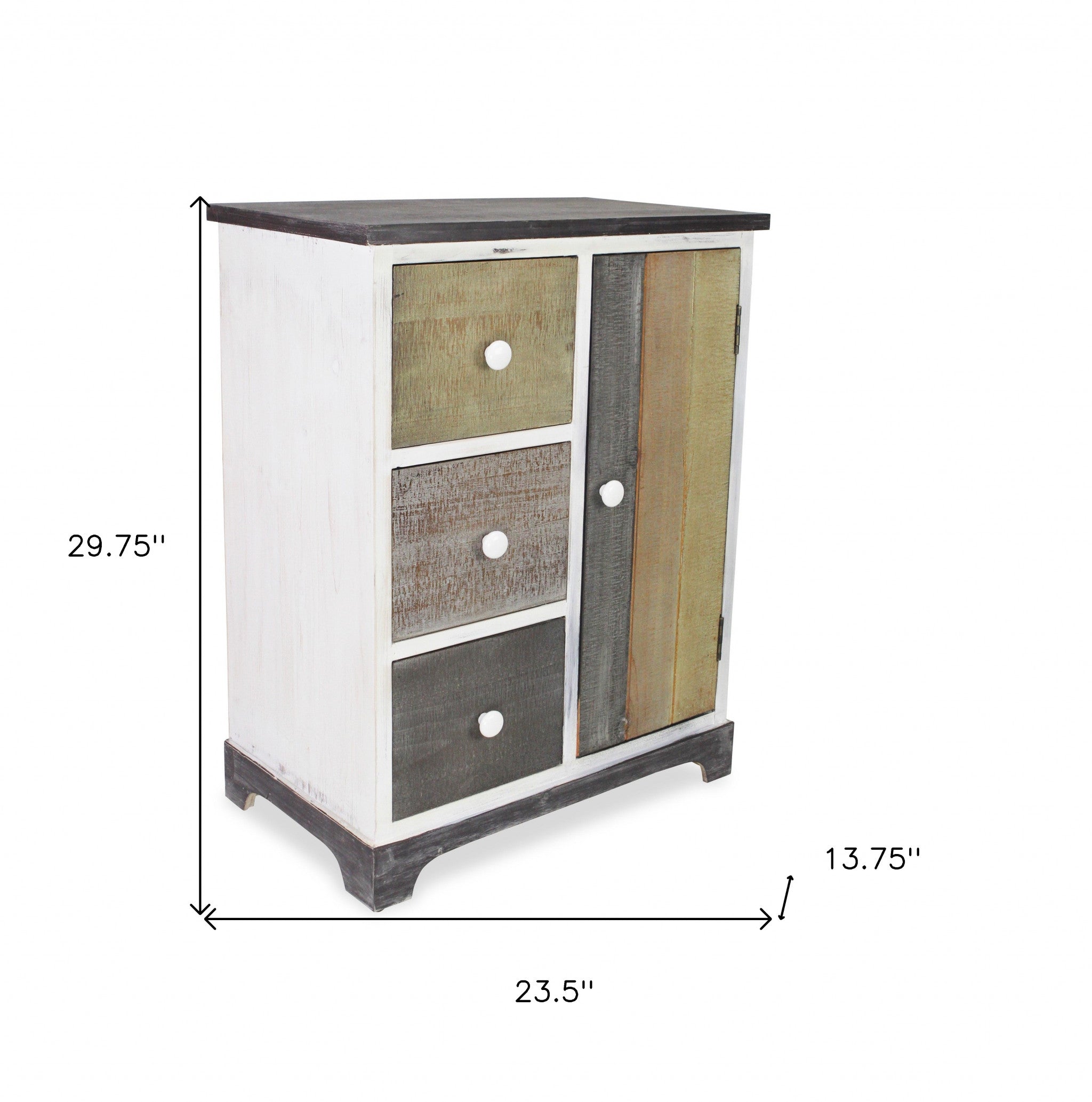 Mesa auxiliar de madera rústica blanca y negra de 30" con tres cajones