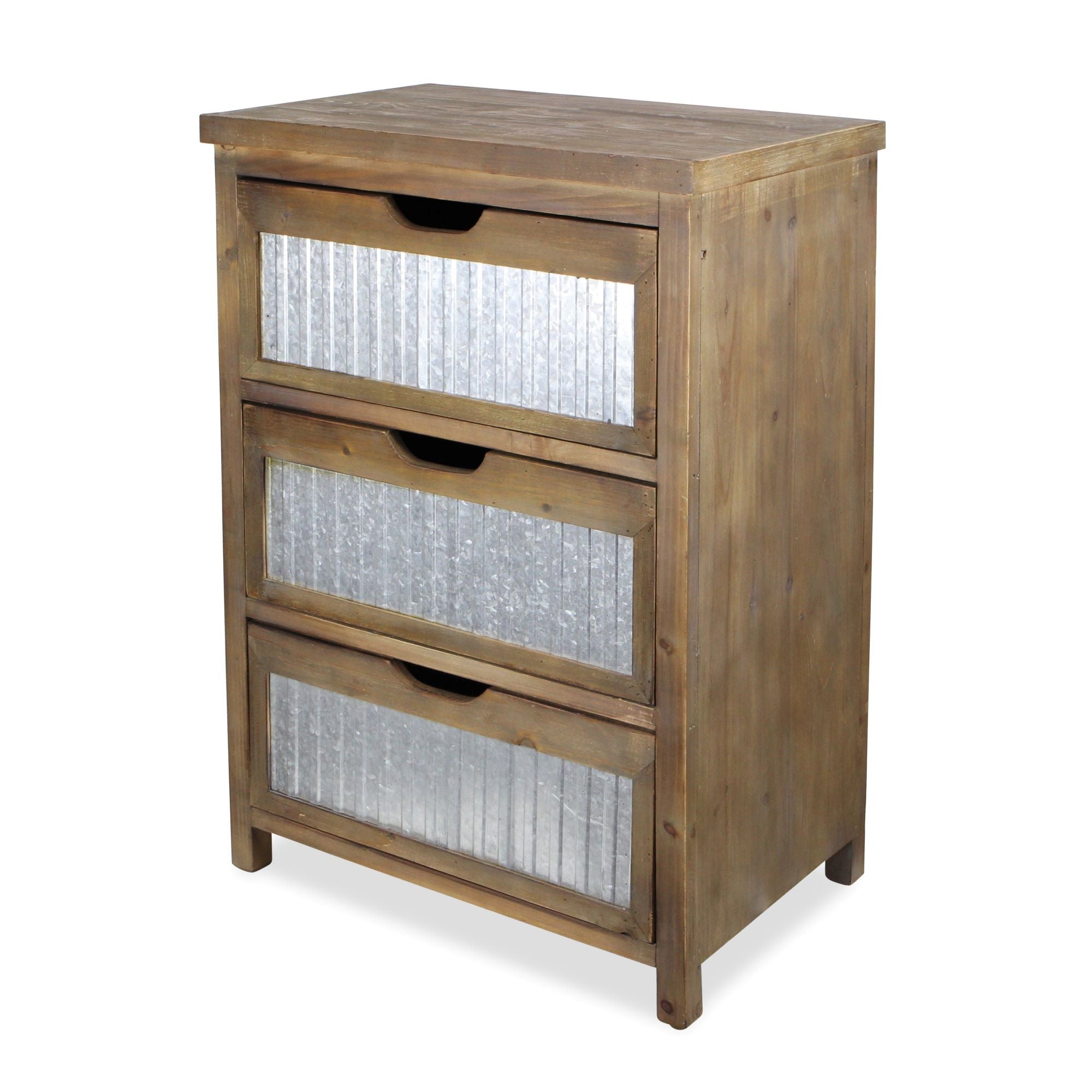 Rustic Brown Wood and Galvanized Metal End Table With Three Drawers 30"