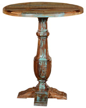 Brown and Patina Distressed Wood Round Pedestal High Top Table 36