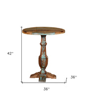 Brown and Patina Distressed Wood Round Pedestal High Top Table 36
