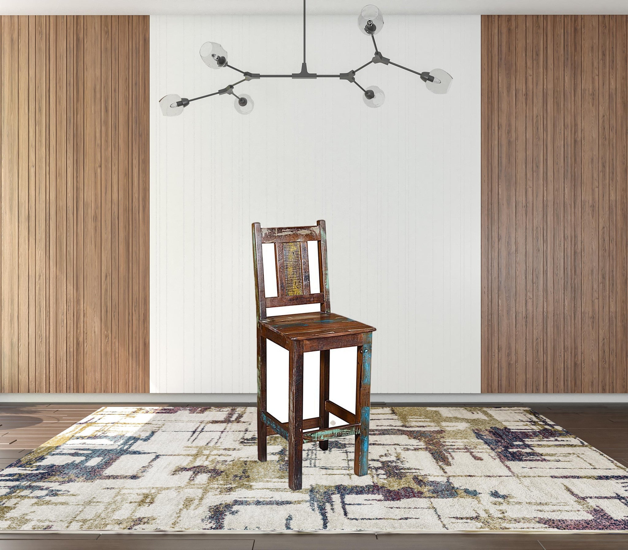 Brown and Patina Distressed Wood Round Pedestal High Top Table 36"