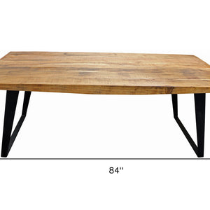 84" Natural And Black Solid Wood And Iron Rectangular Dining Table