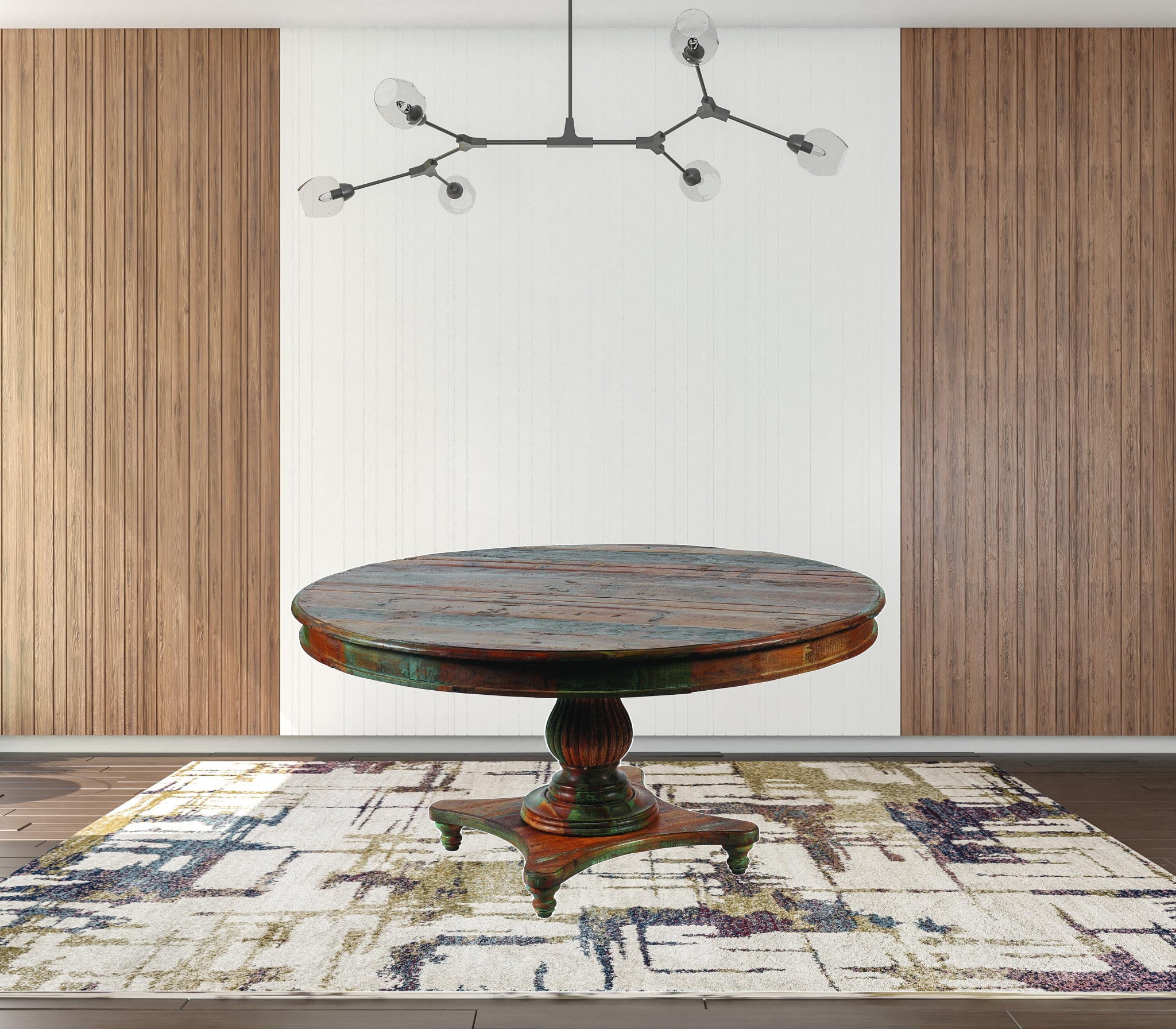 Brown Rounded Solid Wood Dining Table 60"