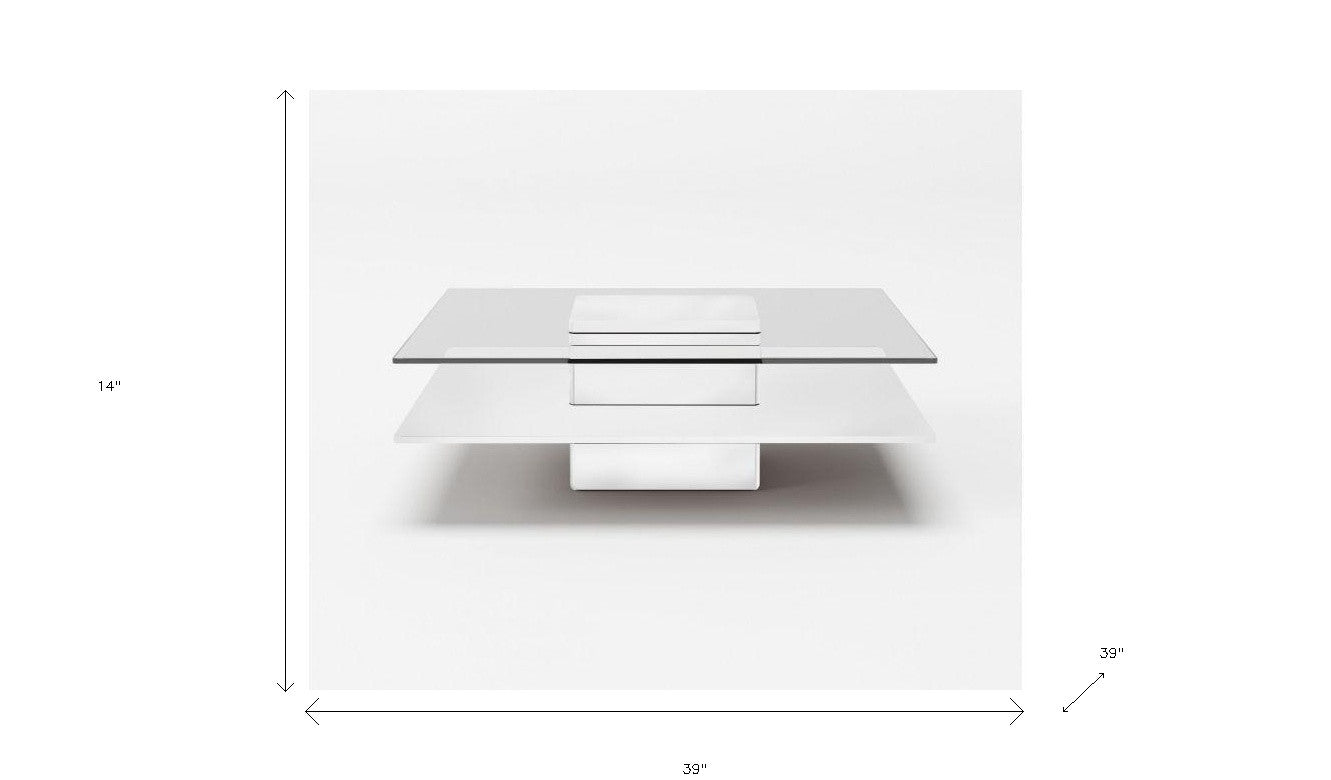 White And Clear Glass Square Coffee Table With Shelf 39"