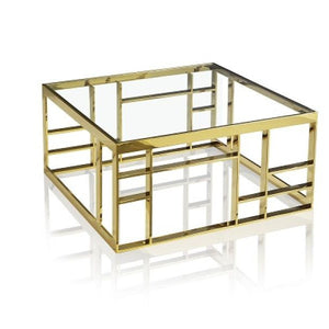 40" Gold And Clear Glass Square Coffee Table