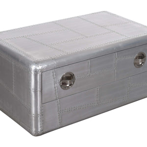 40" Silver Aluminum Rectangular Coffee Table With Drawer