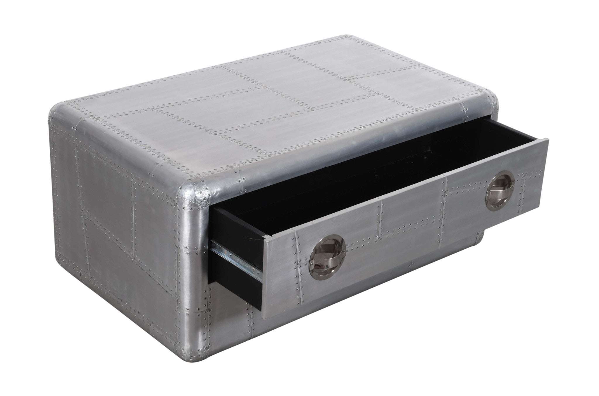 40" Silver Aluminum Rectangular Coffee Table With Drawer