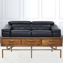 56 英寸黃銅和棕色實木矩形仿舊儲物咖啡桌