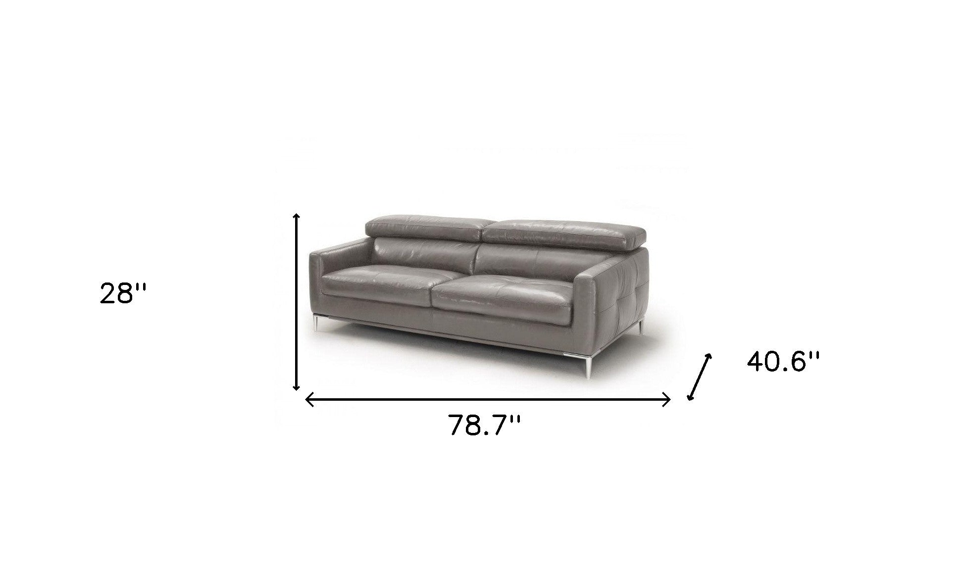 79" Dark Grey Genuine Leather and Silver Standard Sofa