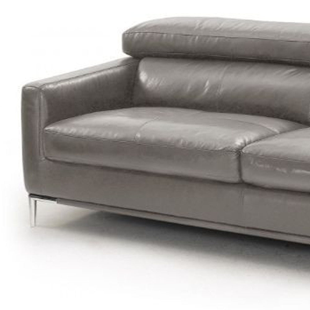 79" Dark Grey Genuine Leather and Silver Standard Sofa