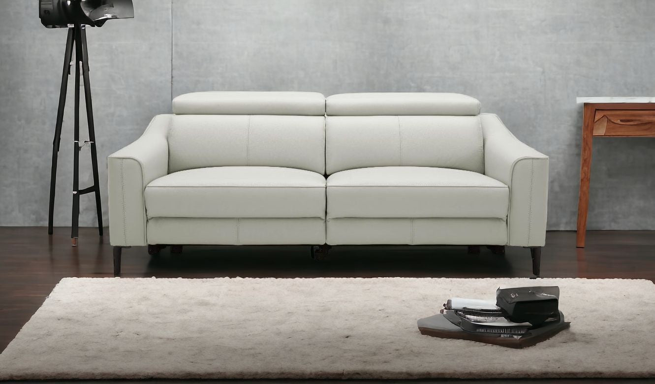 74" Grey Genuine Leather and Black Reclining Sofa