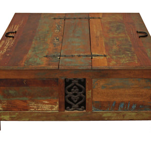 Rustic Brown Reclaimed Wood Square Lift Top Coffee Table 40"