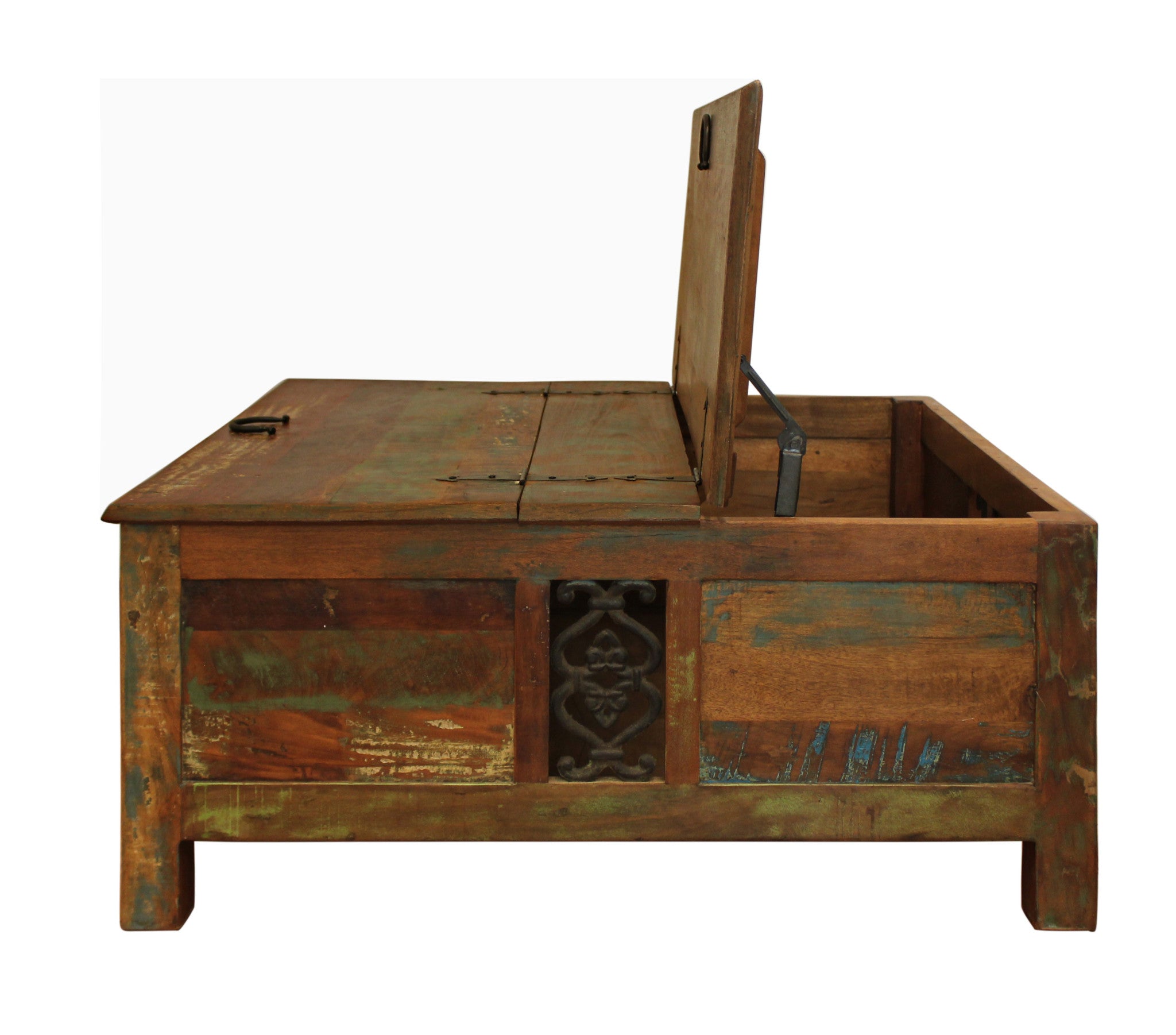 Rustic Brown Reclaimed Wood Square Lift Top Coffee Table 40"