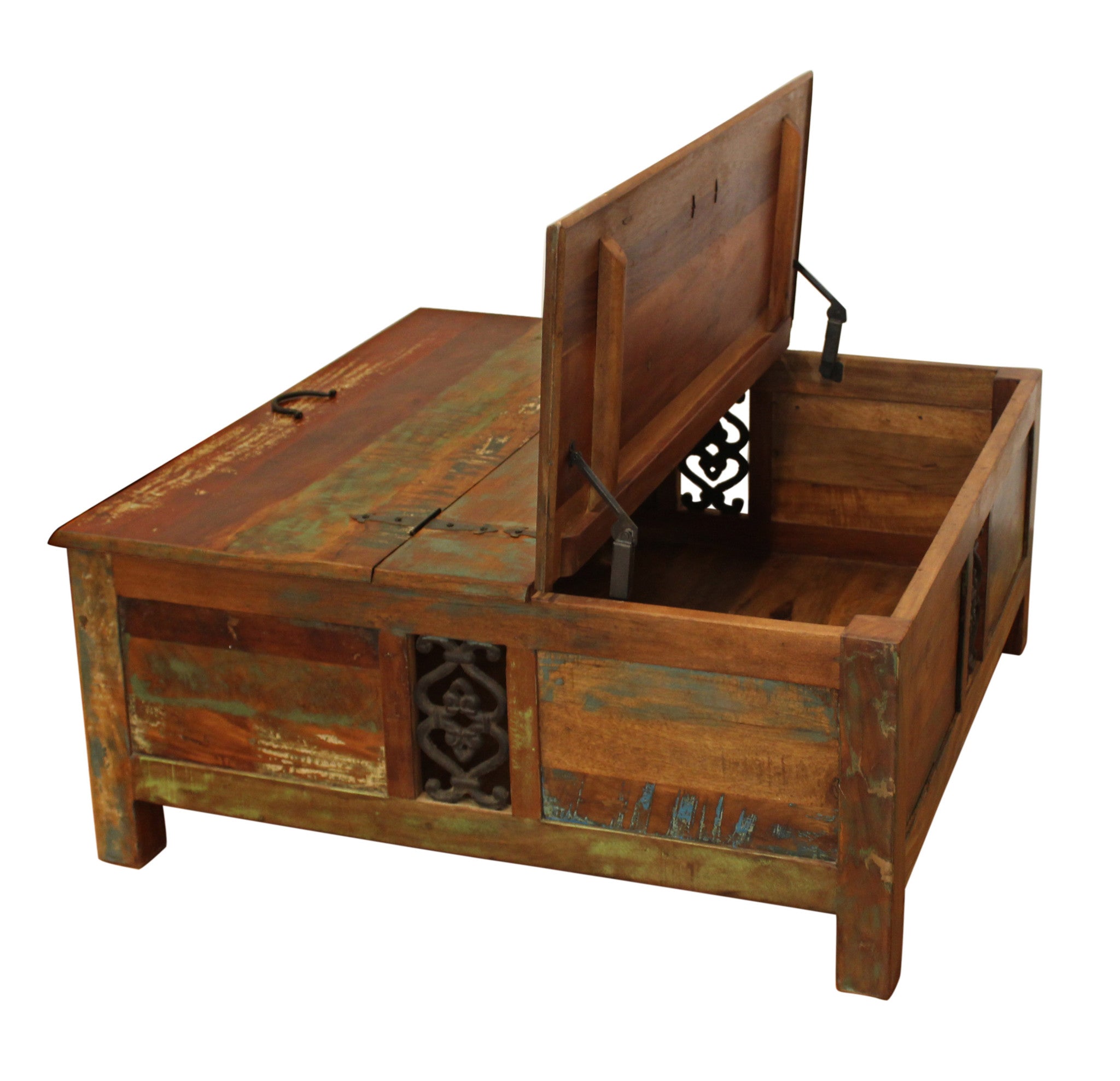 Rustic Brown Reclaimed Wood Square Lift Top Coffee Table 40"