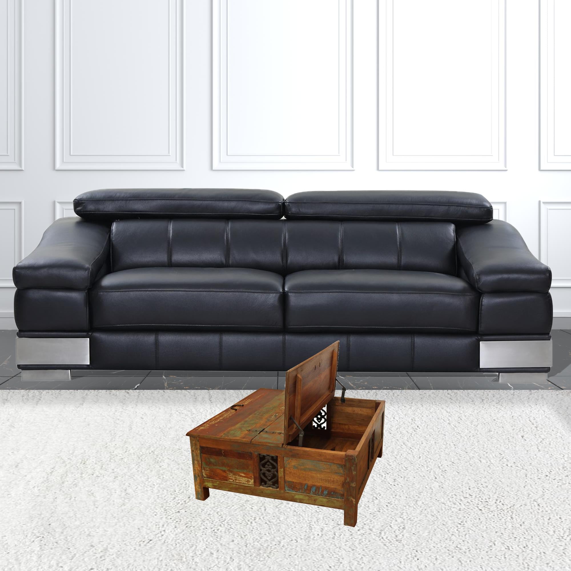 Rustic Brown Reclaimed Wood Square Lift Top Coffee Table 40"