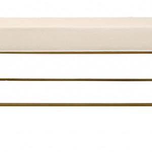 58" Ivory And Gold 100% Linen Upholstered Entryway Bench