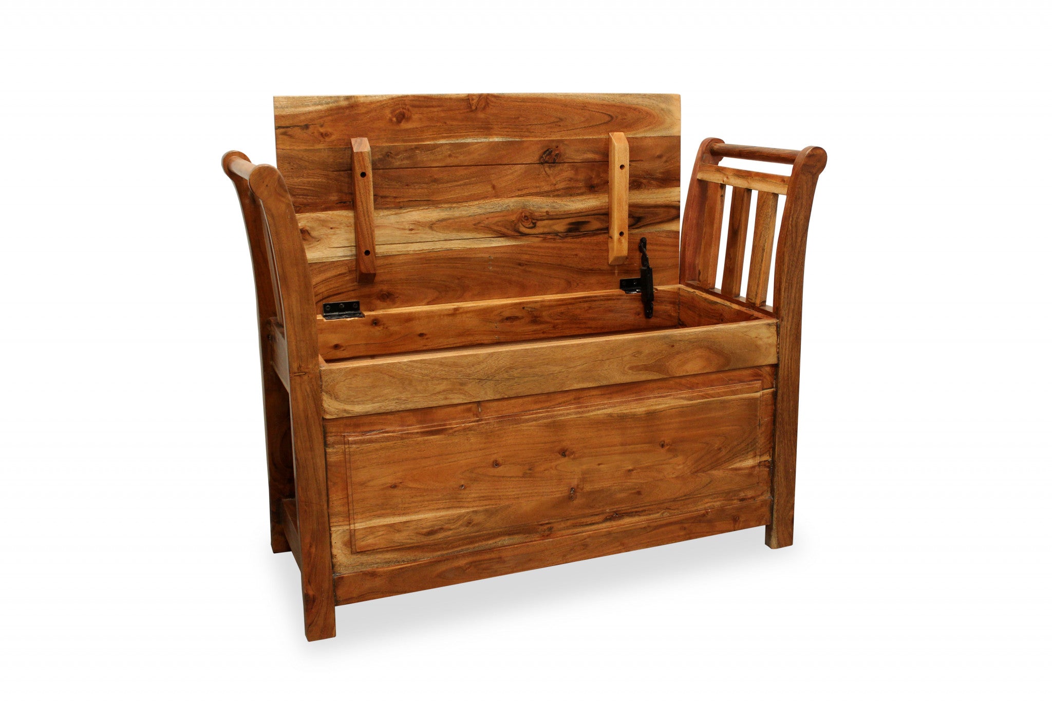 38" Natural Solid Wood Entryway Bench With Flip Top and High Sides