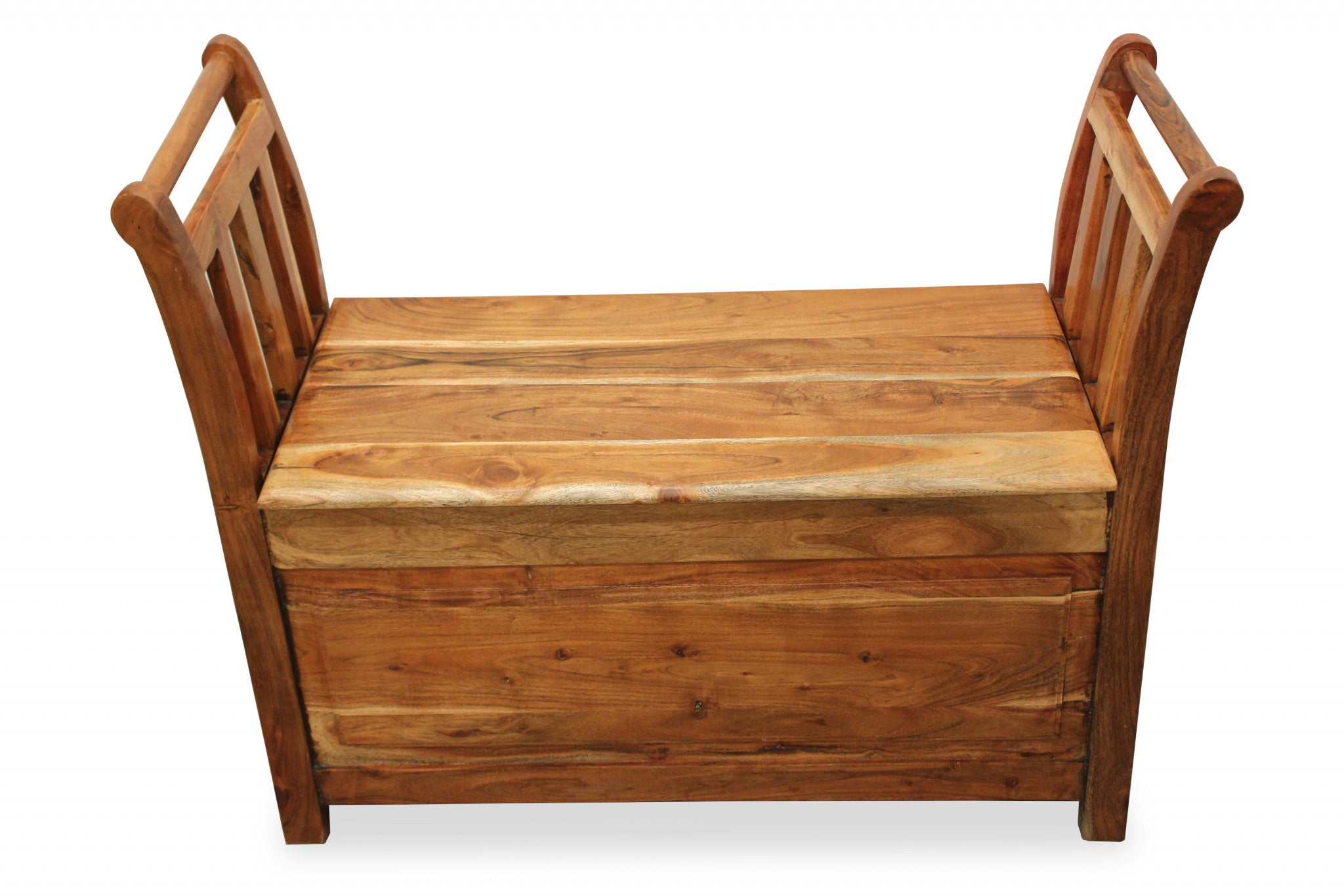 38" Natural Solid Wood Entryway Bench With Flip Top and High Sides