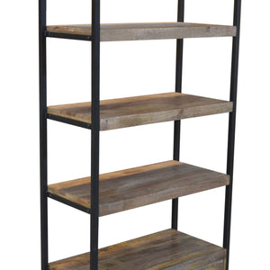 71" Rustic Distressed Solid Wood Oak And Black Four Tier Etagere Bookcase