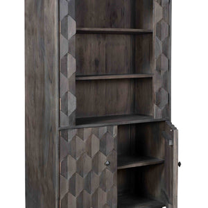 70" Dark Gray Distressed Solid Wood Three Tier Two Door Bookcase