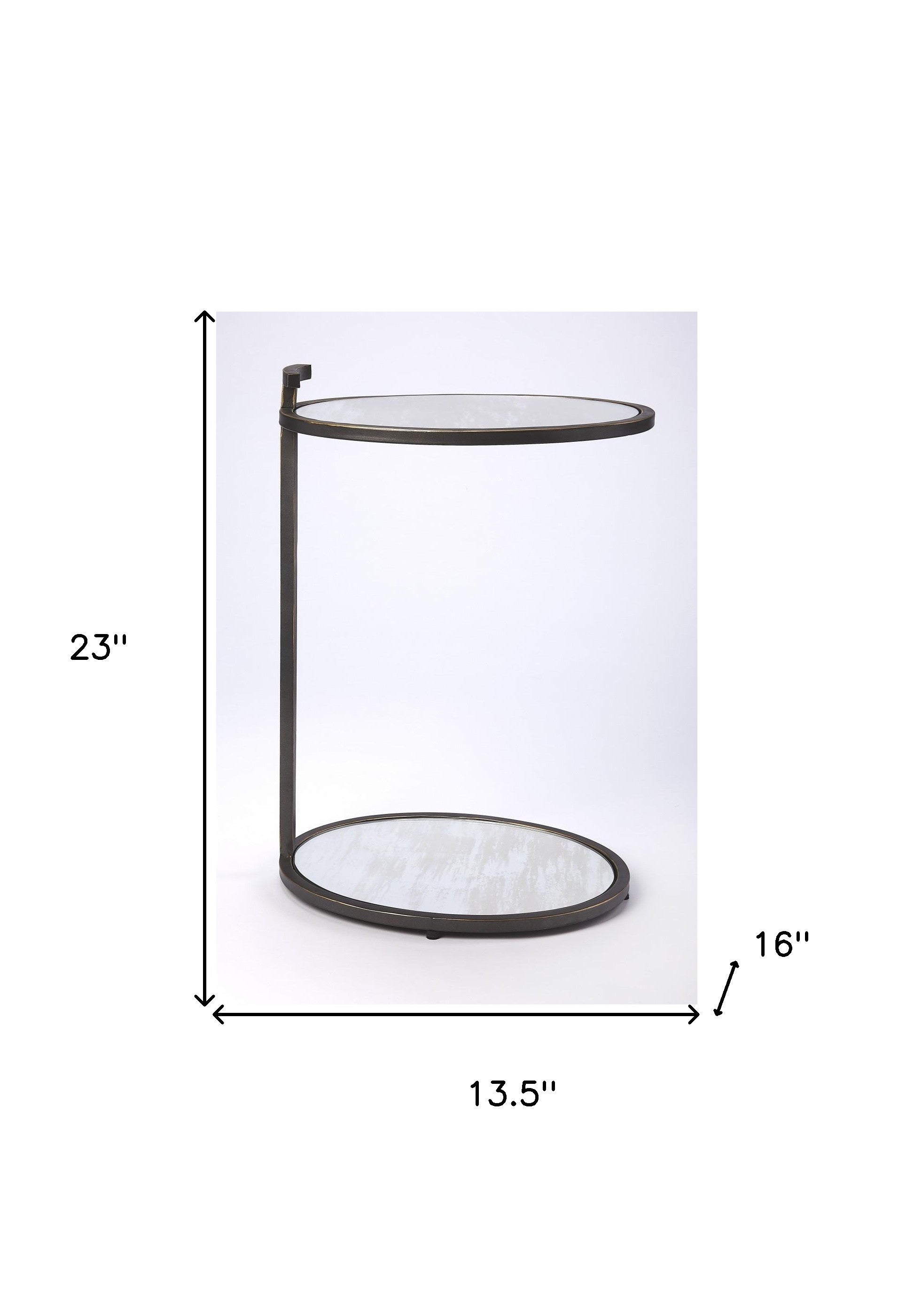 23" Black Mirrored Oval End Table With Shelf