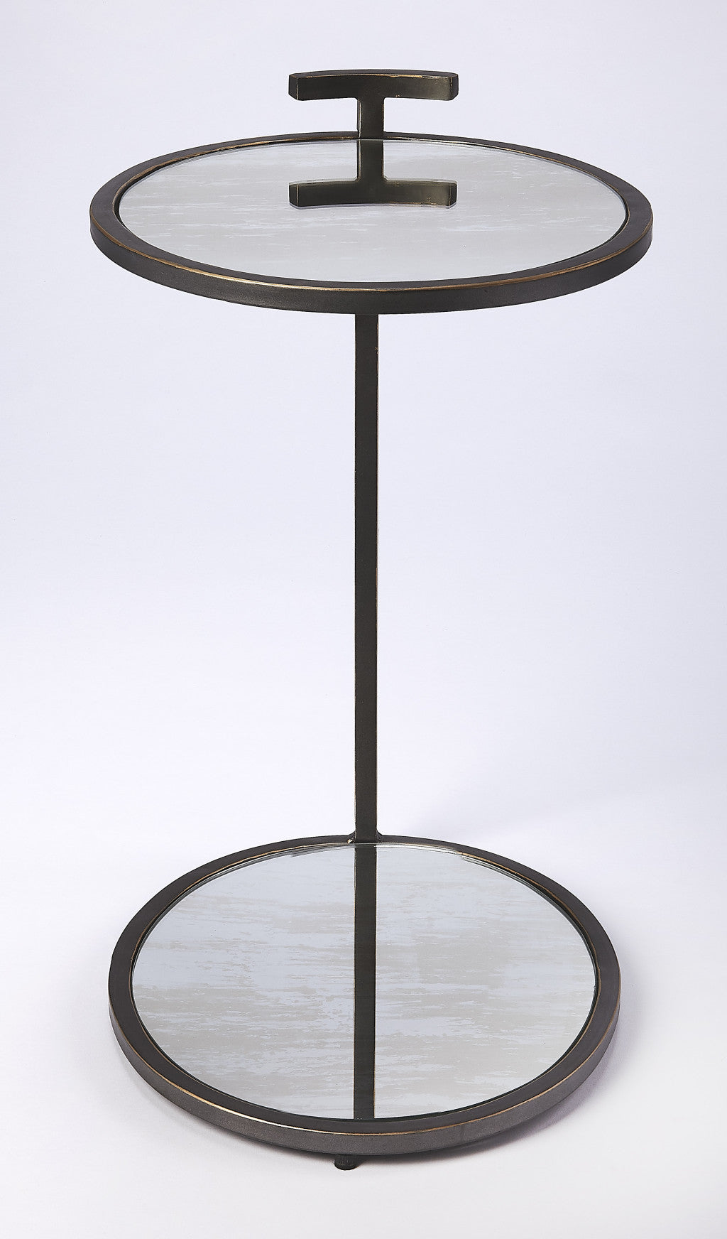 23" Black Mirrored Oval End Table With Shelf